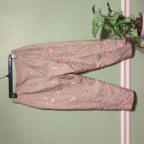 Petite Sophisticate Silk Embroidered Floral Fitted Dress Pants - Picture 5 of 9